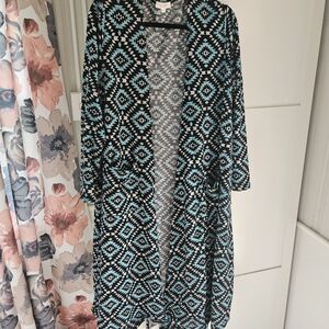 LuLaRoe Sarah - Black and Blue Aztec Duster, Size XL